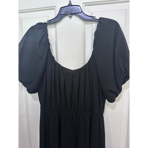 ASTR The Label Women's Black Poplin Puff Sleeve Smocked Tiered Midi Dress Size L - Picture 6 of 7